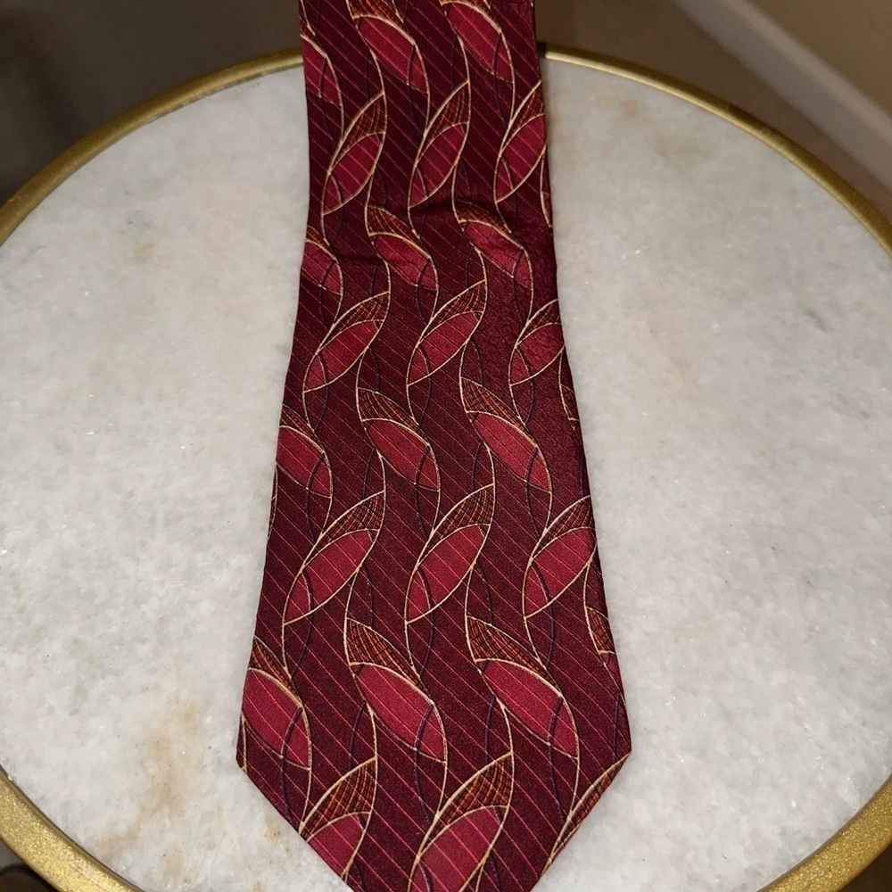 Valentino Silk Tie Red Leaf Jacquard Pattern